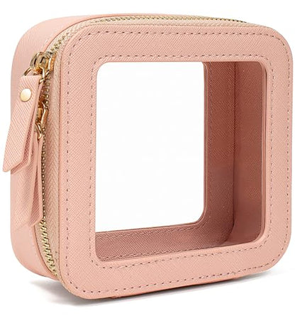 Clear Makeup Bag Sunscreen Bag Small Mini Travel Toiletry Bag Cosmetic Organizer,TSA Approved Waterproof PU Leather Portable Cosmetic Pouch for Summer Beach Vacation,Pool &Gym(Mini Pink) - color: Pink, style: Mini