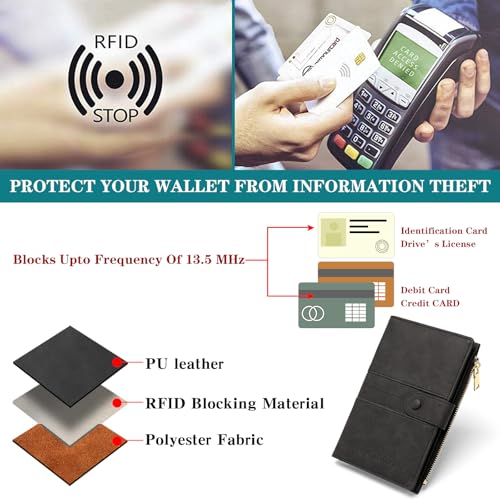 RFID Blocking Leather Passport Wallet Cover Case with Pen and Card Slots Travel Wallet for Women/Men Travel Must Haves Accessories - color: D-Black