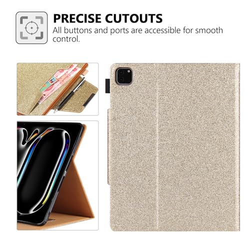Glitter Case for iPad Pro 11-inch (M4/M5) 2024 2025, Techcircle Folio Stand Smooth Bling PU Leather Soft TPU Back Smart Cover with Pencil Holder & Card Pocket, Auto Sleep/Wake, Shiny Gold - color: 01 Shiny Gold, size: iPad Pro 11 2024-2025