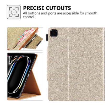 Glitter Case for iPad Pro 11-inch (M4/M5) 2024 2025, Techcircle Folio Stand Smooth Bling PU Leather Soft TPU Back Smart Cover with Pencil Holder & Card Pocket, Auto Sleep/Wake, Shiny Gold - color: 01 Shiny Gold, size: iPad Pro 11 2024-2025