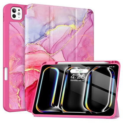 Soke Case for iPad Pro 11 Inch (M5 2025/M4 2024) - Hot Pink Marble | Built-in Apple Pencil Slot, Auto Sleep/Wake, Lightweight Protective Cover - color: C-Hot Pink Marble