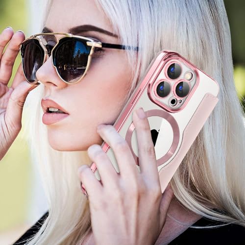 Wallet Case for iPhone 15 Pro with Card Holder, Rose Gold JD | [Compatible with MagSafe] Premium Flip PU Leather Case Card Slots Holder RFID Blocking , Clear Back Shockproof Magnetic Cover - color: Rose Gold, size: iPhone 15 Pro 6.1"