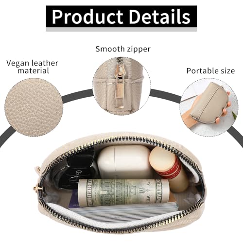GAEKEAO Coin Purse for Women Small Change Key Pouch Vegan Leather large Capacity mini Portable Ladies Wallet with Zipper - color: A-Beige
