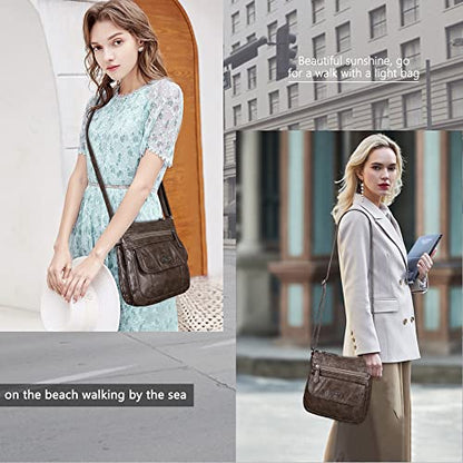 Angelkiss Small Womens Crossbody Bag Leather Shoulder Purse for Women Hobo Bag with Adjustable Shoulder Strap - color: 16taupe