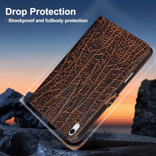 Gexmil Leather Case for iPad Air 11 Inch M4/M3/M2 (2026/2025/2024),iPad Air 10.9 Inch 5th/4th Generation 2022/2020, Top Grain Leather Cover with Pencil Holder,Magnetic Closure,Buffalo Pattern - color: Brown Buffalo-Buckle