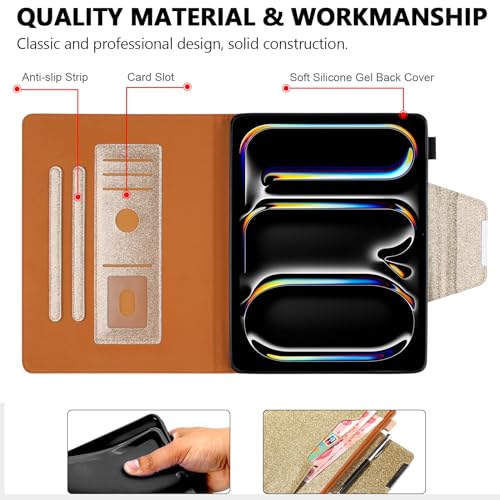 Glitter Case for iPad Pro 11-inch (M4/M5) 2024 2025, Techcircle Folio Stand Smooth Bling PU Leather Soft TPU Back Smart Cover with Pencil Holder & Card Pocket, Auto Sleep/Wake, Shiny Gold - color: 01 Shiny Gold, size: iPad Pro 11 2024-2025