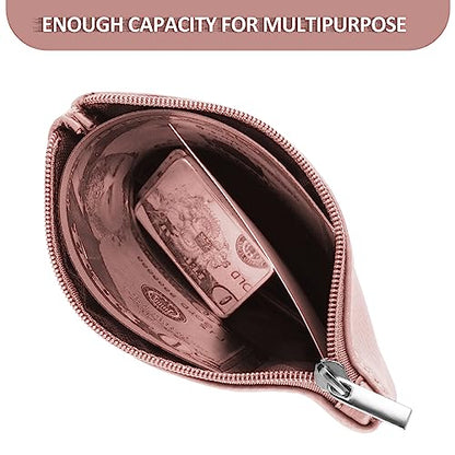 simarro pink Coin Purse, Vegan Leather Lychee Pattern Zipper Change Purse | Portable Coin Wallet Mini Change Holder Coin Pocket for Women Credit Card Folded Bills ID Key Headset Lipstick - color: Pink