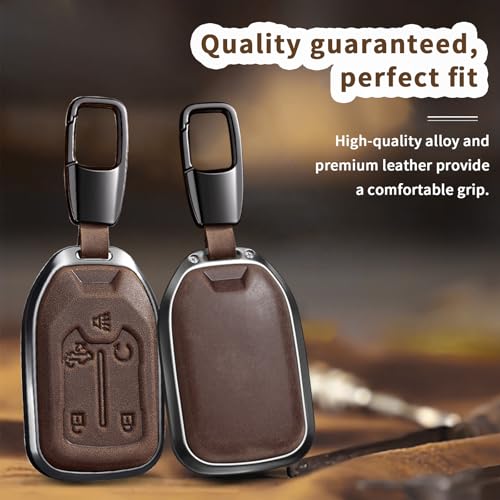 Key Fob Cover for 2019-2023 Sierra,Silverado 1500 2500HD(K-Brown) | Leather Key Case Shell Full Protection,Compatible with Acadia Terrain Yukon Tahoe Smart Remote 5 Buttons - color: K-brown