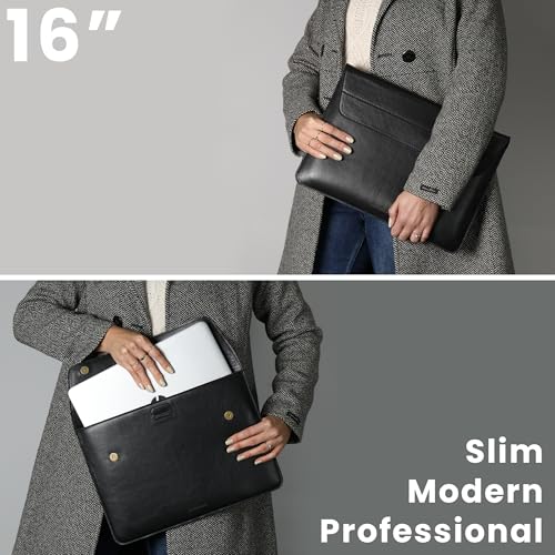 Genuine Leather Laptop Sleeve 13-14 Inch, Padded Full Grain Leather Case with Built-in Stand - Black, Compatible with MacBook Air, MacBook Pro, Dell, HP, Lenovo - color: Black, size: For 13” - 14” Laptops