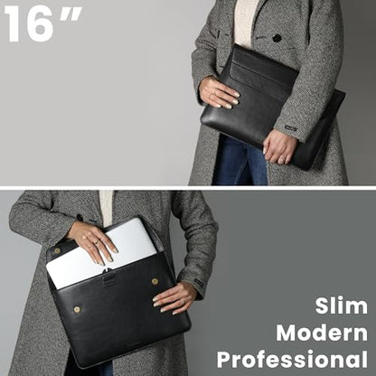 Genuine Leather Laptop Sleeve 13-14 Inch, Padded Full Grain Leather Case with Built-in Stand - Black, Compatible with MacBook Air, MacBook Pro, Dell, HP, Lenovo - color: Black, size: For 13” - 14” Laptops