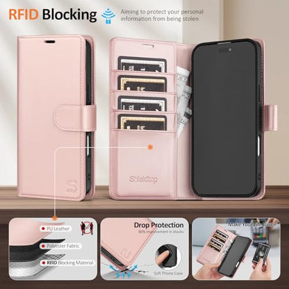 Shieldtop Compatible with MagSafe iPhone 16 Pro Max Wallet Case,Rose Gold | 2 in 1 Detachable Magnetic,Credit Card Holder Slots,RFID Blocking,PU Leather,Kickstand,Flip Folio Phone Cover for Men & Women - color: Rose Gold, size: iPhone 16 Pro Max - 6.9"