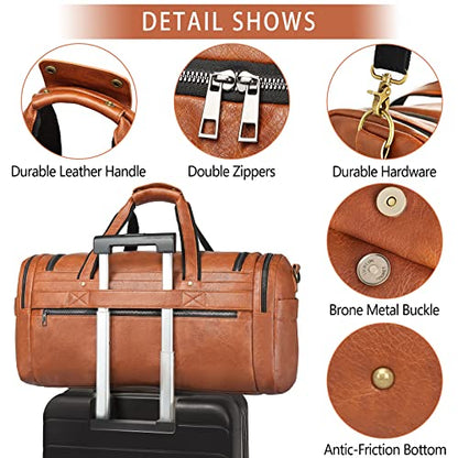 Travel Duffel Bag for Men Women, Large PU Leather Carry on Duffle Bags for Traveling, Waterproof Overnight Weekender Duffel Bag with Shoe Compartment - Perfect for Daily Use/Birthday Gift - color: Brown