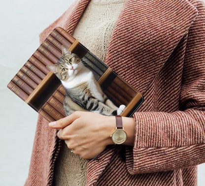Case for Samsung Galaxy Tab S10 Lite/ S10 FE/ S9 FE 5G 10.9 Inch/ S9 11 Inch, Adjustable Stand Auto Wake/Sleep Smart Leather Cover, Cat On Bookshelf - color: Cat On Bookshelf