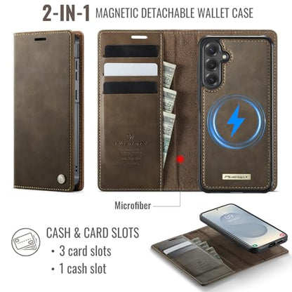 for Samsung Galaxy S26 5G 2in1 Detachable Wallet Case, Brown | Compatible with Magsafe, Magnetic, RFID Blocking Card Holder, Shockproof, Kickstand, Wireless Charging, PU Leather Flip Cover - color: (Detachable 2 in 1)-Brown, size: Galaxy S26
