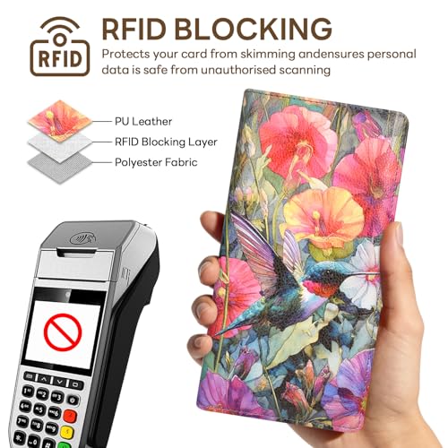Womens Wallet, Extra Slim RFID Wallets, Flowers Birds | Leather Bifold Clutch Billfold Purse, with 11 Card Slots & ID Window, Cute Credit Card Holder Purse for Ladies Girls - color: Flowers Birds