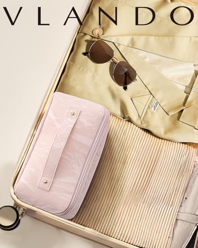 VLANDO Makeup Bag,Travel Toiletry Bag,Cosmetic Bag for Women PU Leather Portable Make up Bag for Skincare, Brushes & Travel Essentials-Sand Pink - color: 09-Sand Pink