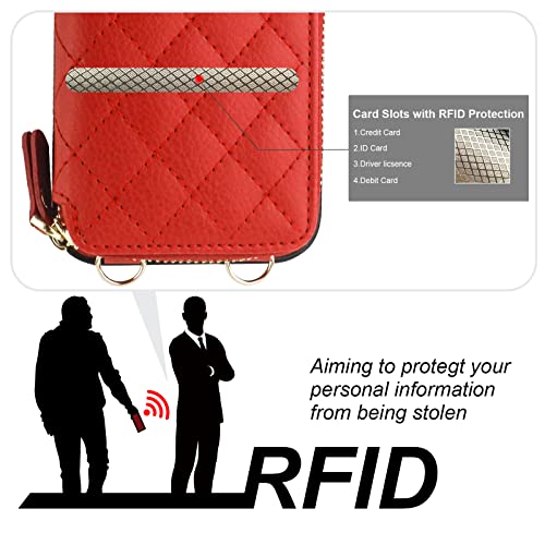 Bocasal Crossbody Wallet Case Card Holder for iPhone 14 Pro Max Red - color: Red