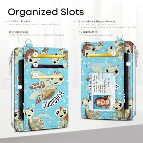 Sea Turtle Credit Card Holder Small Wallet for Women | Slim RFID Wallet Front Pocket with Zipper Coin Pocket, Travel Thin Card Case with ID Window - color: Sea Turtle