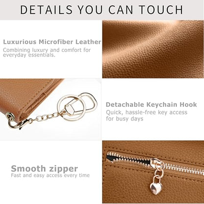 Women Small Wallet RFID Blocking Slim Wallet with Coin Pocket Tri-Fold Credit Card Holder with ID Window and Keychain(Camel) - color: Camel
