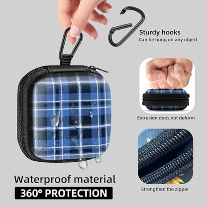 Square Data Cable Earbud Charger Coin Storage Bag Shockproof and Drop-Proof EVA Material Compatible with AirPod(Plaid Textile Blue) - color: Plaid textile blue
