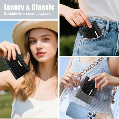 Crocodile Wallets Women Small Luxury Faux Leather Alligator Wallet | Chic RFID Blocking Womens Trifold Credit Card Holder Ladies Mini Purse, Black Croc - color: Black