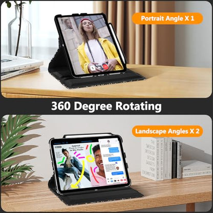 Fintie Rotating Case for iPad (A16) 11th Gen 11-inch, iPad 10th Gen 10.9" | 360° Swivel Stand, Portrait & Landscape Viewing, Shockproof Cover with Pencil Holder, Auto Wake/Sleep, Composition Book Black - color: composition book black