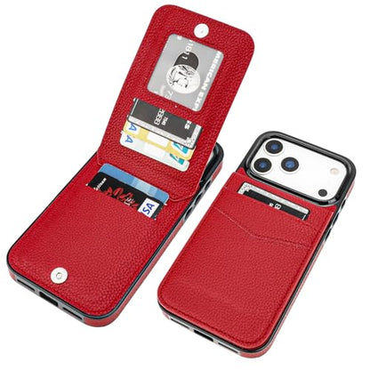 KIHUWEY for iPhone 17 Pro Max Wallet Case Card Holder Kickstand, Lichee Red | Credit Card Slots, PU Leather, Magnetic Clasp, Flip Heavy Duty Protection Cover for Men - color: Lichee Red