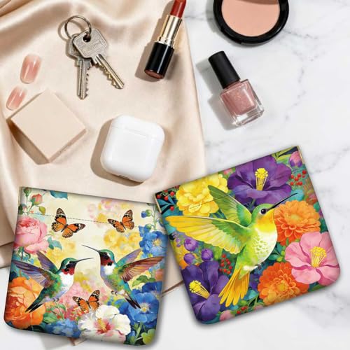 4Pcs 4 Styles Leather Hummingbird Coin Purse 4.7 x 4.3 Inch Mini Squeeze Pouch Bird Flower Pattern Small Wallet Waterproof Durable Change Bag for Women Men Shopping Daily Use Birthday Gift - color: Bird