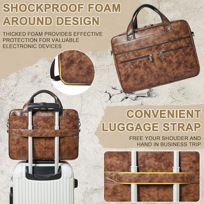 Leather Messenger Bag for Men&Women 16 inch Laptop Bag,Water-Resistant Retro Leather Briefcase for Men Business,Work - color: Brown