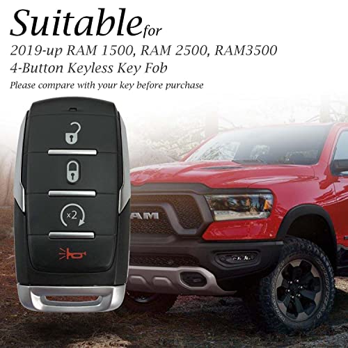 Vitodeco Genuine Leather Smart Key Fob Case Cover Protector Compatible with RAM 1500, RAM 2500, RAM 3500 2019 - 2026 (4-Button, Black) - color: Black, size: 4-Button