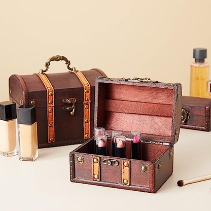 Juvale Treasure Chest Storage Boxes - Dark Brown Wood, Antique Style, Set of 3 - Pirate Chest Decor & Treasure Box for Classroom, Party Decorations & Kids Toy Organization