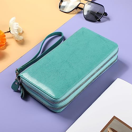 Lavemi Small Compact Women Wallet RFID Blocking Genuine Leather Bifold Purse with ID Windows - color: 2-waxed Tiffany Blue, size: One Size