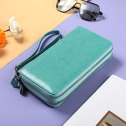 Lavemi Small Compact Women Wallet RFID Blocking Genuine Leather Bifold Purse with ID Windows - color: 2-waxed Tiffany Blue, size: One Size