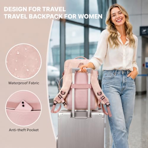 Travel Backpack Women, PU Leather Carry On Backpack Flight Approved, Pink - color: Pink