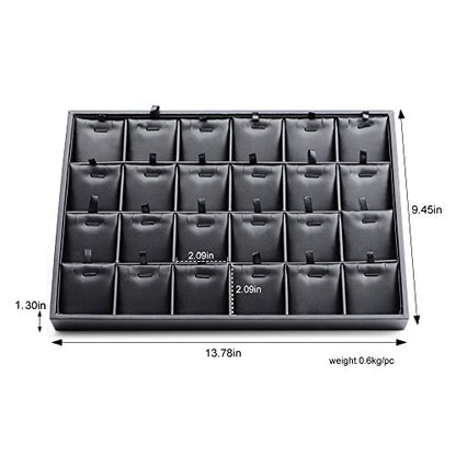 Black PU Leather 24-Grid Jewelry Necklace Pendant Organizer Tray | with removable insert, scratch-resistant divided storage, ideal for home drawer organization and retail jewelry display - style: Necklace Tray