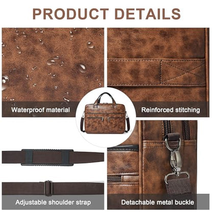 Leather Messenger Bag for Men&Women 16 inch Laptop Bag,Water-Resistant Retro Leather Briefcase for Men Business,Work - color: Brown