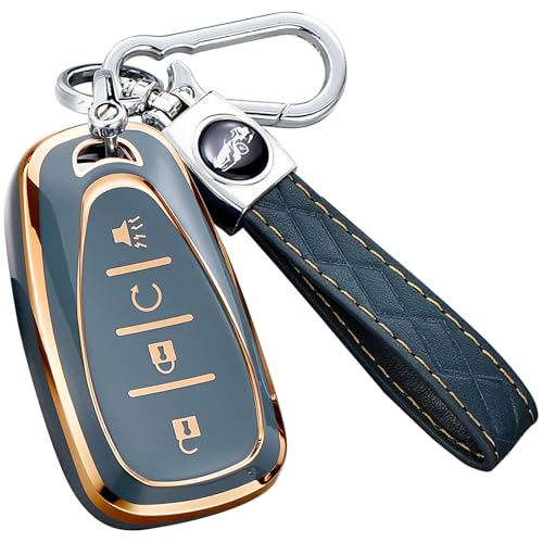 Key Fob Cover for Chevy - Premium Soft TPU Shell Full Protection Case with Keychain, Fits Equinox Malibu Traverse Cruze Blazer Camaro Trailblazer Spark Sonic Volt Bolt Trax, Gray 4-Button - color: Gray, size: 4 Buttons