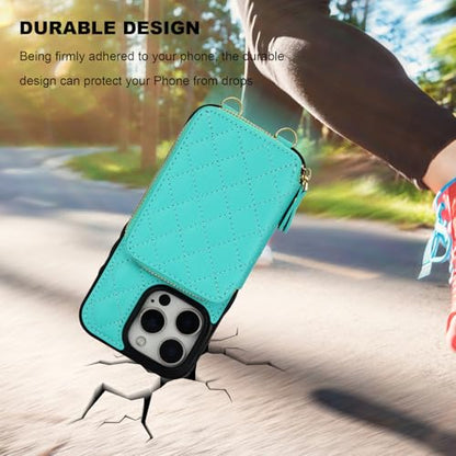Bocasal Crossbody Wallet Case Card Holder for iPhone 16 Pro, Mint Green | RFID Blocking PU Leather Zipper Handbag Purse, Kickstand Flip Folio Case with Card Slots Holder Wrist Strap Lanyard 6.3 Inch - color: Green