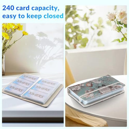 Pu leather business card organizer， 240 Capacity business card holder organizer，Credit card holder for women and men - color: Golden Flower