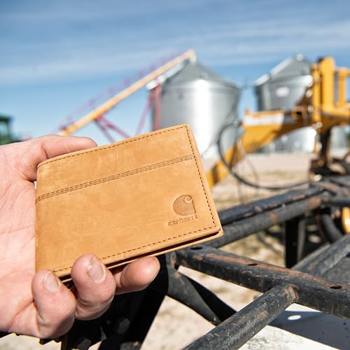 Carhartt Men’s Full Grain Saddle Leather Wallets, RFID Blocking Bifold, Trifold, and Front Pocket Options, Gifts for Men - color: Carhartt Brown (Bifold)