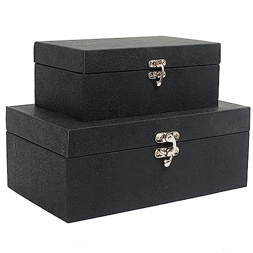 DECOR4SEASON Faux Shagreen Leather Decorative Storage Boxes Set of 2, Black | For Keeping Precious Keepsakes, Trinkets, Jewelry And Other Small Items Organized - color: Black