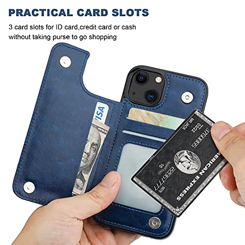 ONETOP for iPhone 13 Wallet Case with Card Holder,Blue | Kickstand,ID/Cash Holder,Case Wallet with Card Slots,Double Magnetic Clasp,Durable PU Leather Shockproof Cover for Women Men - color: Blue