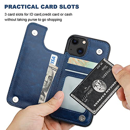 ONETOP for iPhone 13 Wallet Case with Card Holder,Blue | Kickstand,ID/Cash Holder,Case Wallet with Card Slots,Double Magnetic Clasp,Durable PU Leather Shockproof Cover for Women Men - color: Blue