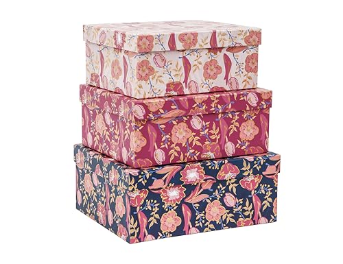 3-Piece Decorative Storage Boxes with Lids, Tulip Cherry Blossom with Gold Foil, Cardboard Paperboard Keepsake box Set, Photo Storage Box for Memory, Home Decor, Modern Decoration Organizer - color: GARDEN