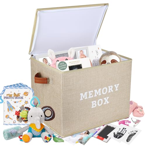 Lukeline Memory Box for Keepsake, Decorative Keepsake Bin with Handles,Memory Box Keepsakes Gift for Anniversary, Wedding, Birthday, Valentines Day - size: Large