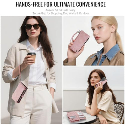 Defencase for Galaxy S26 Ultra Case Wallet Compatible with Magsafe, Pink | Magnetic Detachable, RFID Bolcking Card Holder, Zipper Strap, PU Leather Drop-Proof Phone Cover for Samsung Galaxy S26 Ultra - color: (Detachable with Magsafe)-Pink