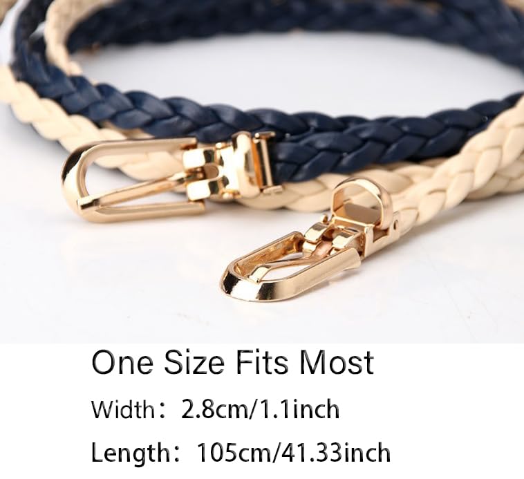 COTIM COYIN Women's Skinny Braided Leather Belts Thin Woven Waist Belts for Jeans Pants Dresses - color: Pink