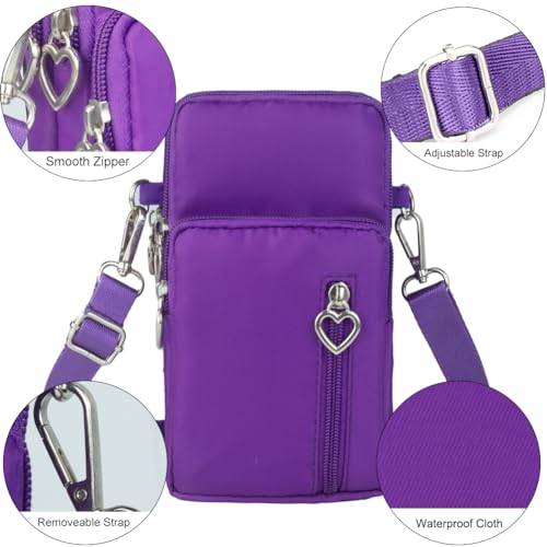 Small Crossbody Bag for Women - Mini Phone Purses with Crossbody Strap and Wallet - Nylon Arm Bag - color: A-purple