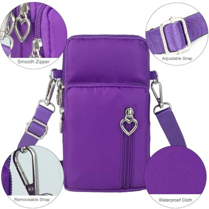 Small Crossbody Bag for Women - Mini Phone Purses with Crossbody Strap and Wallet - Nylon Arm Bag - color: A-purple