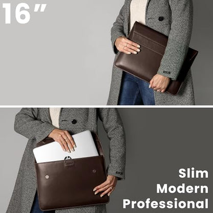 Genuine Leather Laptop Sleeve 13-14 Inch, Padded Full Grain Leather Case with Built-in Stand - Dark Brown, Compatible with MacBook Air, MacBook Pro, Dell, HP, Lenovo - color: Dark Brown, size: For 13” - 14” Laptops